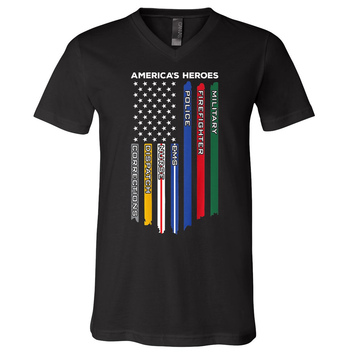 First Responders Police Military Firefighter Nurse BACK V-Neck T-Shirt