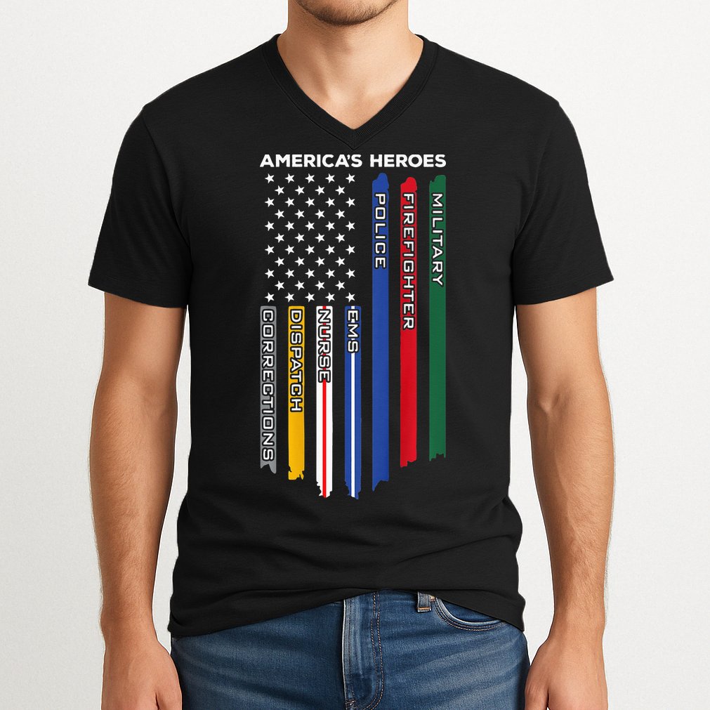 First Responders Police Military Firefighter Nurse BACK V-Neck T-Shirt
