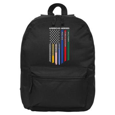 First Responders Police Military Firefighter Nurse BACK 16 in Basic Backpack