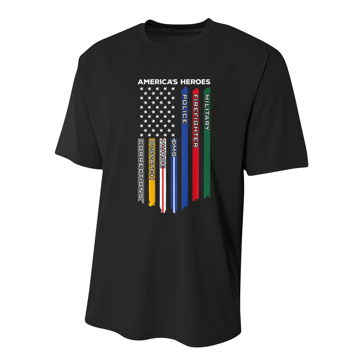 First Responders Police Military Firefighter Nurse BACK Youth Performance Sprint T-Shirt