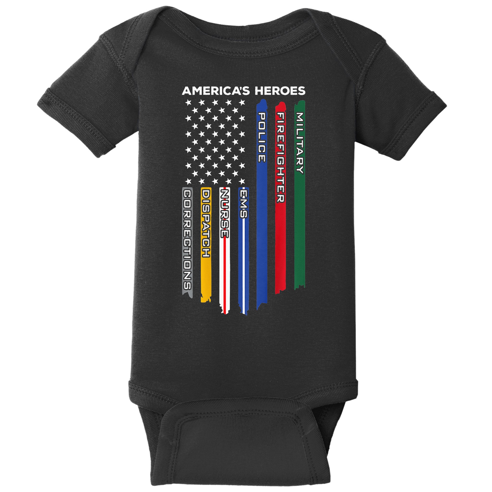 First Responders Police Military Firefighter Nurse BACK Baby Bodysuit
