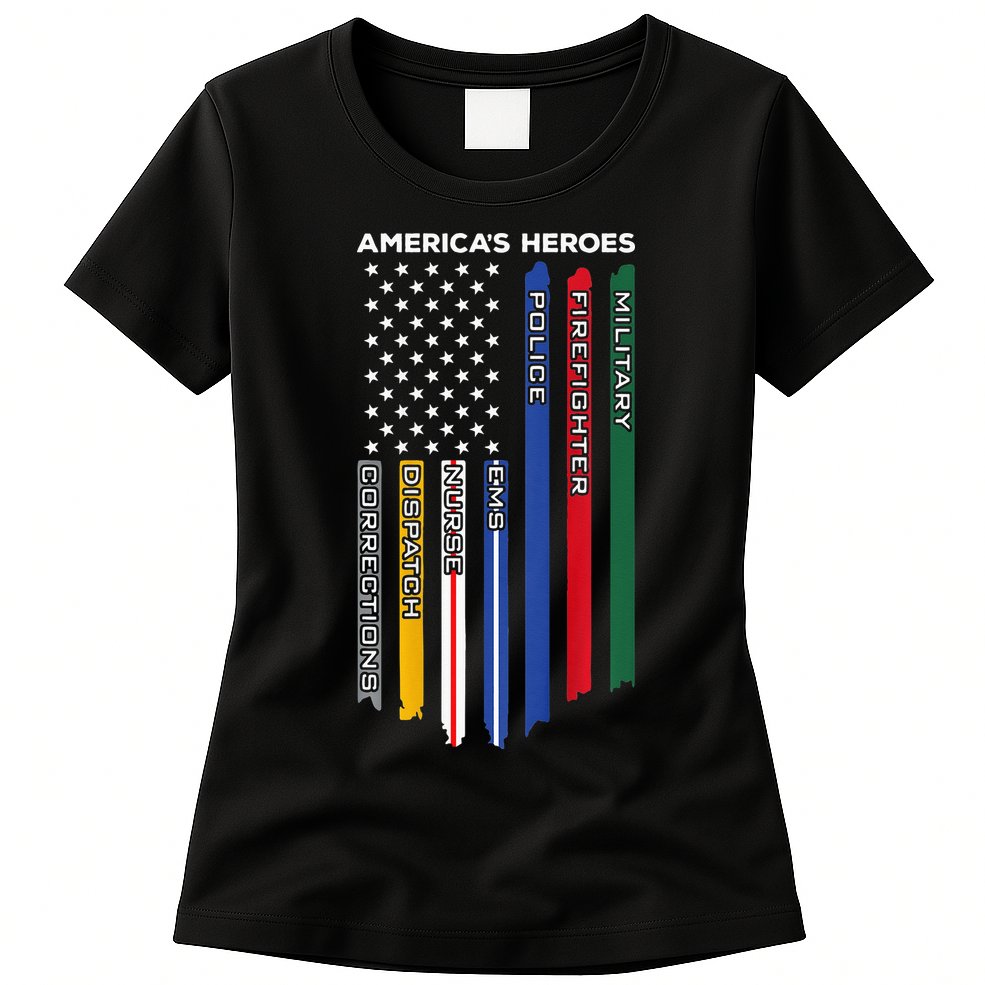 First Responders Police Military Firefighter Nurse BACK Womens T-Shirt