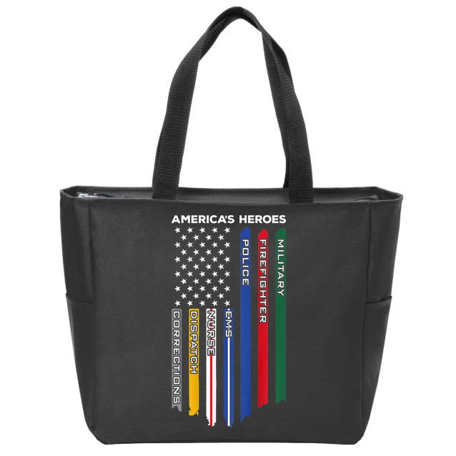First Responders Police Military Firefighter Nurse BACK Zip Tote Bag