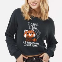Forgetful Red Panda Cropped Pullover Crew