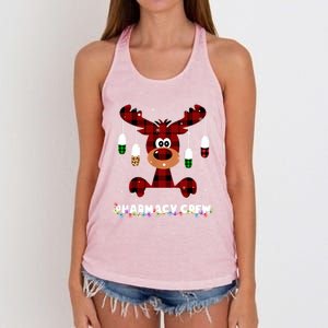 Funny Red Plaid Reindeer Pharmacy Crew Christmas Gift Great Gift Women's Knotted Racerback Tank