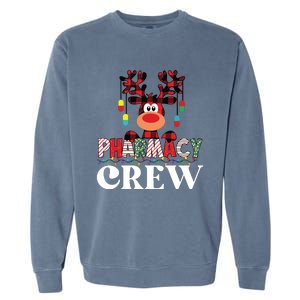 Funny Red Plaid Reindeer Pharmacy Crew Christmas Garment-Dyed Sweatshirt