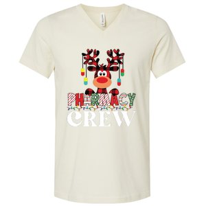 Funny Red Plaid Reindeer Pharmacy Crew Christmas V-Neck T-Shirt