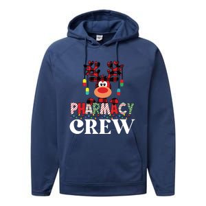 Funny Red Plaid Reindeer Pharmacy Crew Christmas Performance Fleece Hoodie