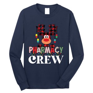 Funny Red Plaid Reindeer Pharmacy Crew Christmas Long Sleeve Shirt