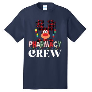 Funny Red Plaid Reindeer Pharmacy Crew Christmas Tall T-Shirt