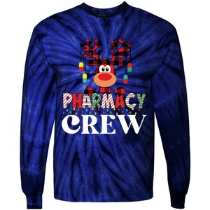 Funny Red Plaid Reindeer Pharmacy Crew Christmas Tie-Dye Long Sleeve Shirt