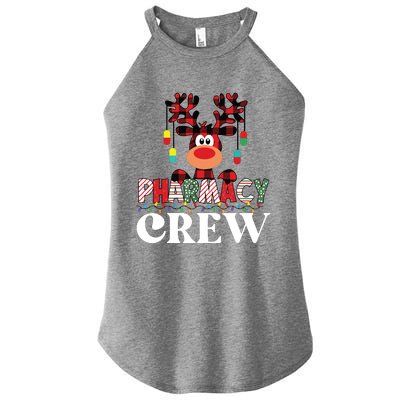 Funny Red Plaid Reindeer Pharmacy Crew Christmas Women’s Perfect Tri Rocker Tank