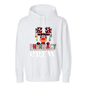 Funny Red Plaid Reindeer Pharmacy Crew Christmas Garment-Dyed Fleece Hoodie