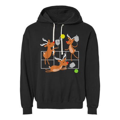 Funny Reindeer Playing Pickleball Christmas Sports Player Gift Garment-Dyed Fleece Hoodie