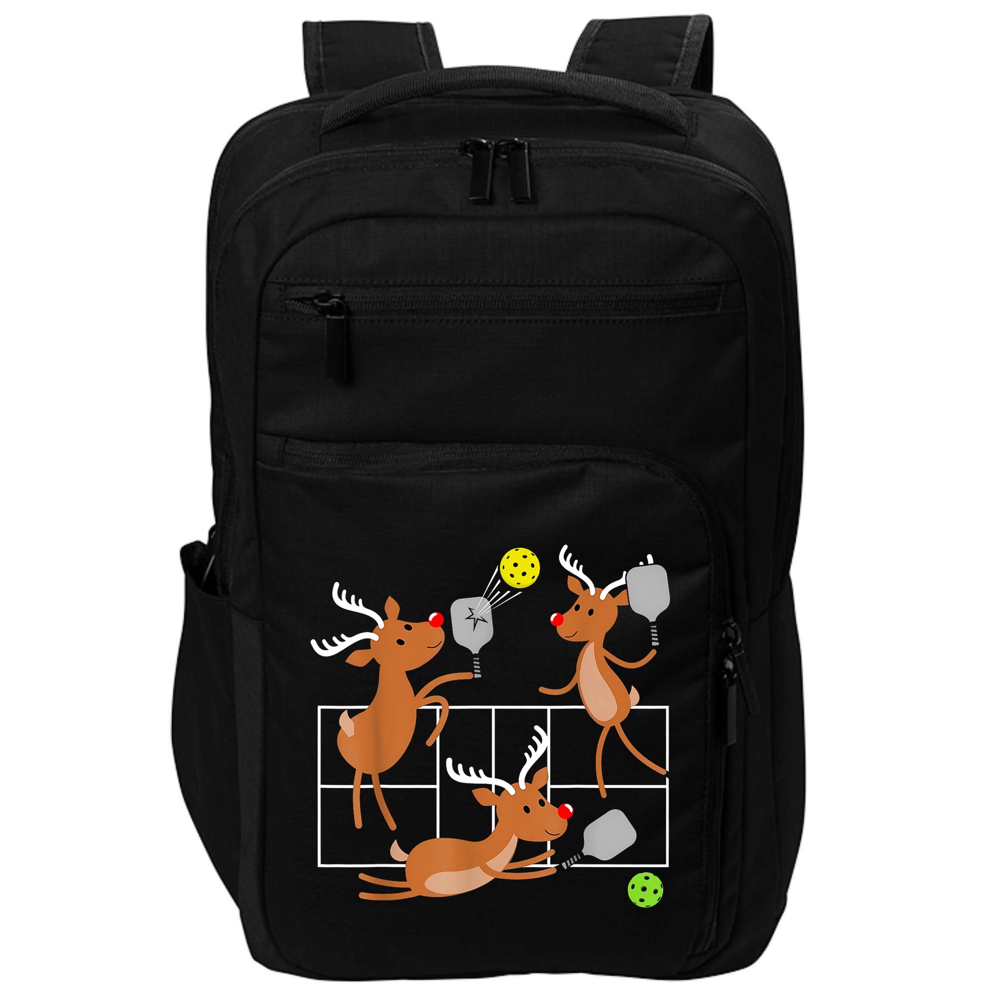 Funny Reindeer Playing Pickleball Christmas Sports Player Gift Impact Tech Backpack