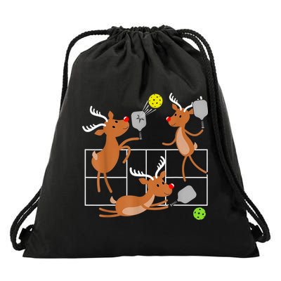 Funny Reindeer Playing Pickleball Christmas Sports Player Gift Drawstring Bag