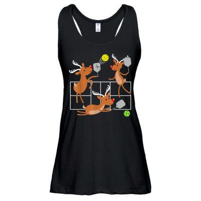 Funny Reindeer Playing Pickleball Christmas Sports Player Gift Ladies Essential Flowy Tank