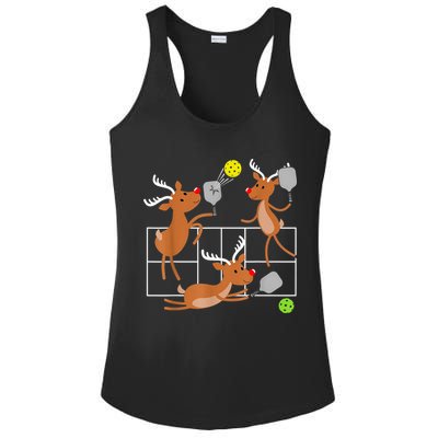 Funny Reindeer Playing Pickleball Christmas Sports Player Gift Ladies PosiCharge Competitor Racerback Tank