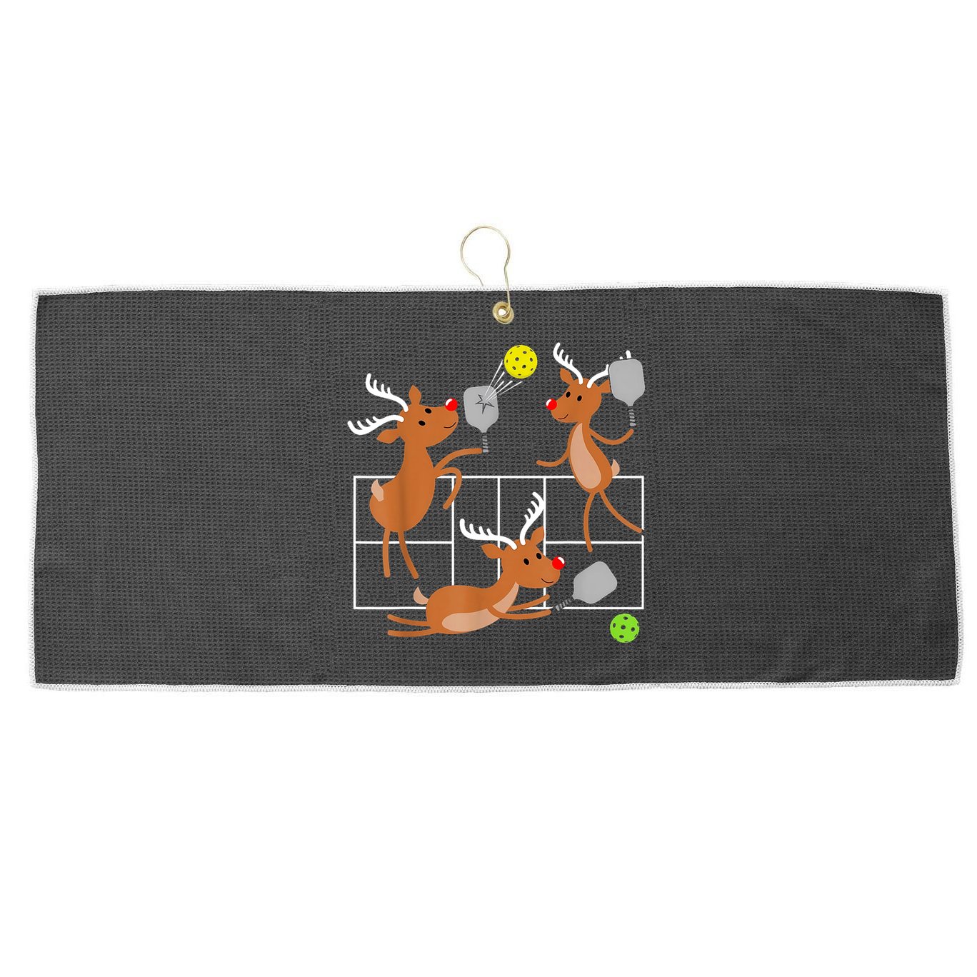 Funny Reindeer Playing Pickleball Christmas Sports Player Gift Large Microfiber Waffle Golf Towel