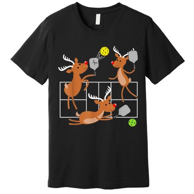 Funny Reindeer Playing Pickleball Christmas Sports Player Gift Premium T-Shirt