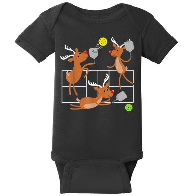 Funny Reindeer Playing Pickleball Christmas Sports Player Gift Baby Bodysuit