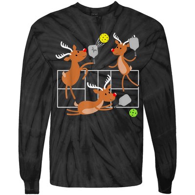Funny Reindeer Playing Pickleball Christmas Sports Player Gift Tie-Dye Long Sleeve Shirt