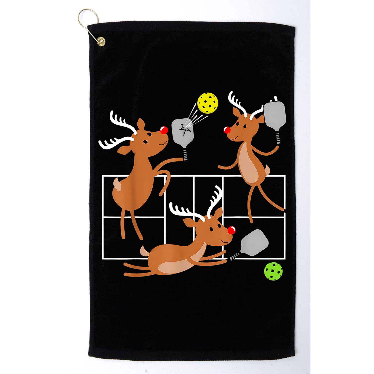 Funny Reindeer Playing Pickleball Christmas Sports Player Gift Golf Towel