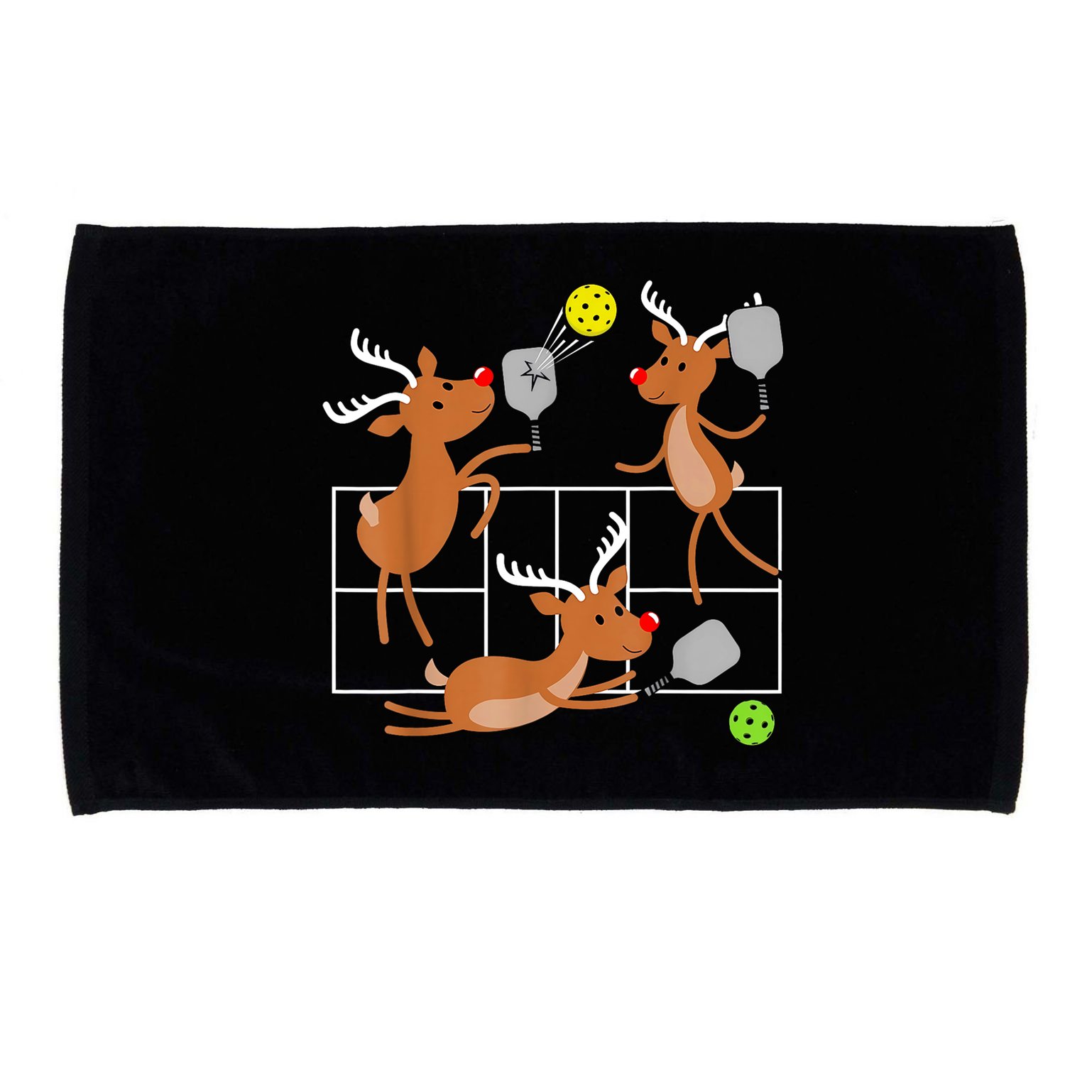 Funny Reindeer Playing Pickleball Christmas Sports Player Gift Microfiber Hand Towel
