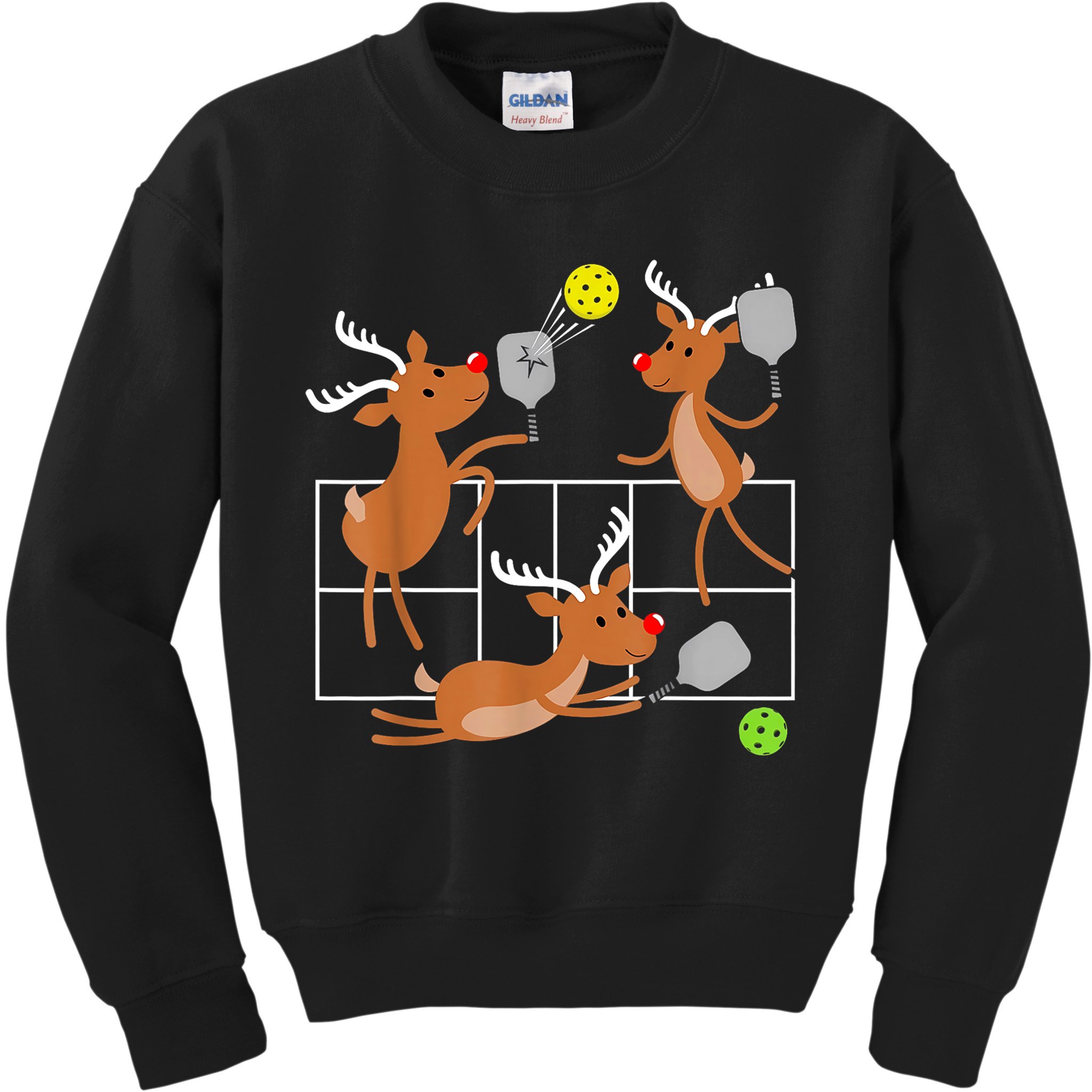Funny Reindeer Playing Pickleball Christmas Sports Player Gift Kids Sweatshirt