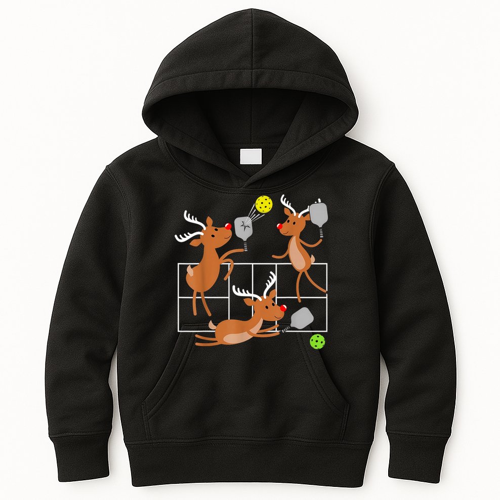 Funny Reindeer Playing Pickleball Christmas Sports Player Gift Kids Hoodie