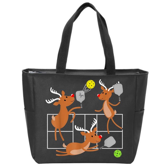 Funny Reindeer Playing Pickleball Christmas Sports Player Gift Zip Tote Bag