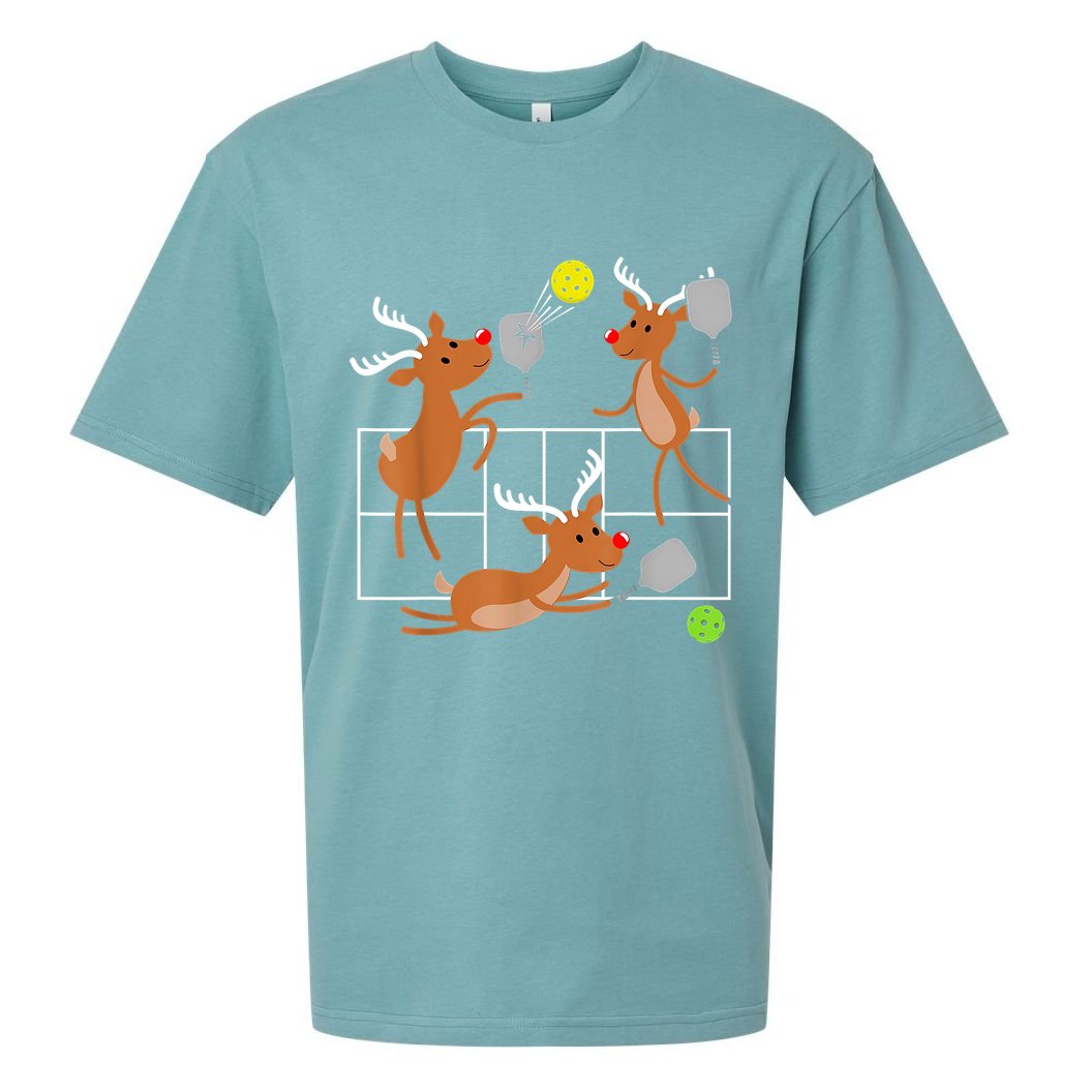 Funny Reindeer Playing Pickleball Christmas Sports Player Gift Sueded Cloud Jersey T-Shirt
