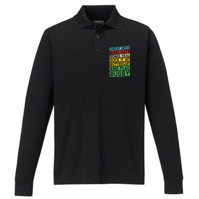 Funny Rugby Quote Play Rugby Performance Long Sleeve Polo