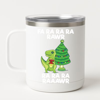 Fa Ra Rawr Christmas Tyrannosaurus Rex Xmas Santa Hat Cute Gift 12 oz Stainless Steel Tumbler Cup