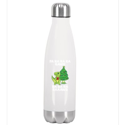 Fa Ra Rawr Christmas Tyrannosaurus Rex Xmas Santa Hat Cute Gift Stainless Steel Insulated Water Bottle