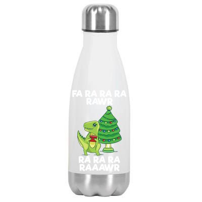 Fa Ra Rawr Christmas Tyrannosaurus Rex Xmas Santa Hat Cute Gift Stainless Steel Insulated Water Bottle