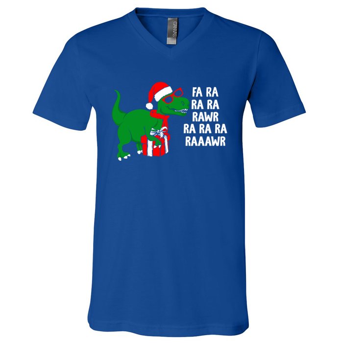 Fa Ra Rawr Christmas Tyrannosaurus Rex Xmas Santa Hat Cute Gift V-Neck T-Shirt