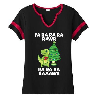 Fa Ra Rawr Christmas Tyrannosaurus Rex Xmas Santa Hat Gift Ladies Halftime Notch Neck Tee