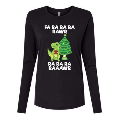 Fa Ra Rawr Christmas Tyrannosaurus Rex Xmas Santa Hat Gift Womens Cotton Relaxed Long Sleeve T-Shirt