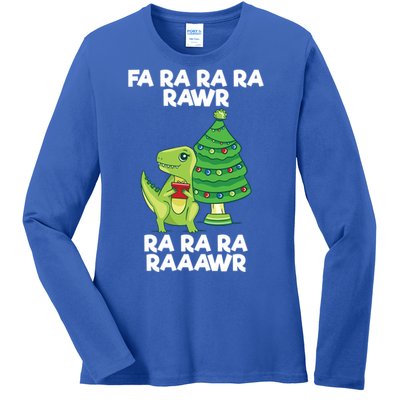 Fa Ra Rawr Christmas Tyrannosaurus Rex Xmas Santa Hat Gift Ladies Long Sleeve Shirt