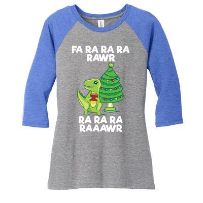 Fa Ra Rawr Christmas Tyrannosaurus Rex Xmas Santa Hat Gift Women's Tri-Blend 3/4-Sleeve Raglan Shirt