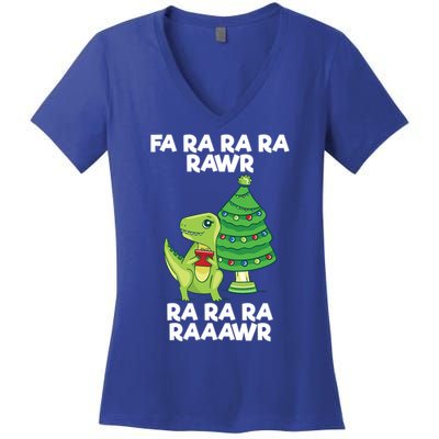 Fa Ra Rawr Christmas Tyrannosaurus Rex Xmas Santa Hat Gift Women's V-Neck T-Shirt