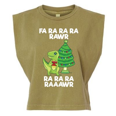 Fa Ra Rawr Christmas Tyrannosaurus Rex Xmas Santa Hat Gift Garment-Dyed Women's Muscle Tee