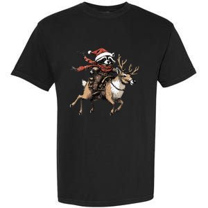 Funny Raccoon Riding Reindeer Cowboy Cowgirl Christmas Garment-Dyed Heavyweight T-Shirt