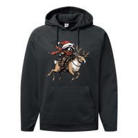 Funny Raccoon Riding Reindeer Cowboy Cowgirl Christmas Performance Fleece Hoodie