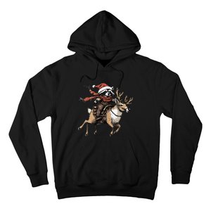 Funny Raccoon Riding Reindeer Cowboy Cowgirl Christmas Hoodie