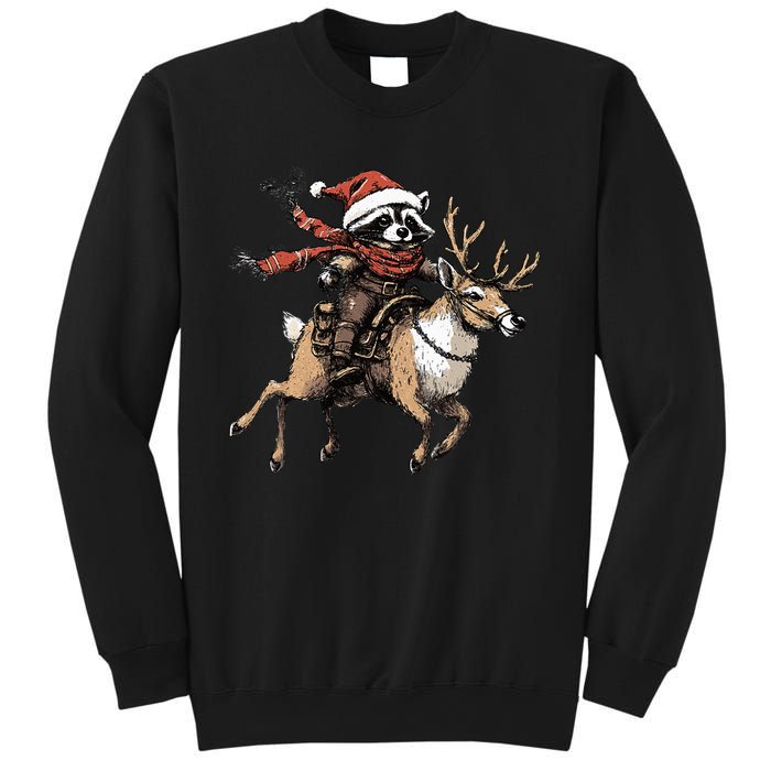 Funny Raccoon Riding Reindeer Cowboy Cowgirl Christmas Sweatshirt