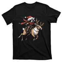 Funny Raccoon Riding Reindeer Cowboy Cowgirl Christmas T-Shirt