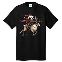 Funny Raccoon Riding Reindeer Cowboy Cowgirl Christmas Tall T-Shirt