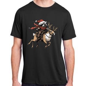 Funny Raccoon Riding Reindeer Cowboy Cowgirl Christmas Adult ChromaSoft Performance T-Shirt